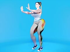 Chun Li's Huge Tits Nearly Fall Out of Her Tank Top While She Does Aerobics