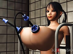 Milk maid episode 2. A sexy busty girl in cuffs gets fucked hard by hot shemale