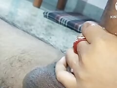 Desi bhabhi was sucking the cock of the brother-in-law, after that the brother-in-law went to the bathroom and shook his cock