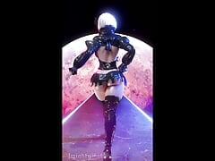 2B Walks Into the Moon Wearing a Tiny Skirt Over Her Huge Ass