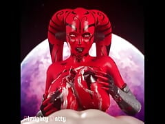 Sexy Red Alien Chick Gets Cum All Over Her Huge Tits in a Titjob