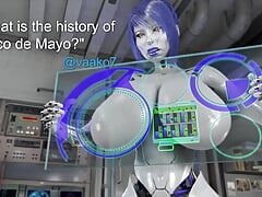 Sexy Android Lady Presses Her Big Tits Against a Glass Control Panel While Explaining Cinco de Mayo