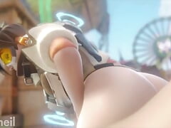 Tracer's Pretty Ass Jiggles As She Rides a Big Cock in Reverse Cowgirl
