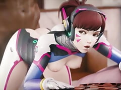 Dva's Tits Jiggle While She's Fucked Bent Over a Bed by a Black Cock