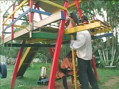 Lusty blond with round ass rides a fat dick during threesome