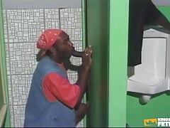 Black Guy Sucks a Dude with Huge Dick Trough Glory Hole Before Getting Rough Anal Sex