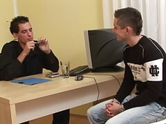 Horny technician gets his wet ass fucked by sex toys