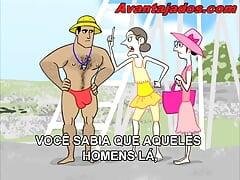 Gay Porn Cartoon on Nudist Beach