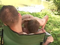 Outdoor anal sex with two horny hot guys